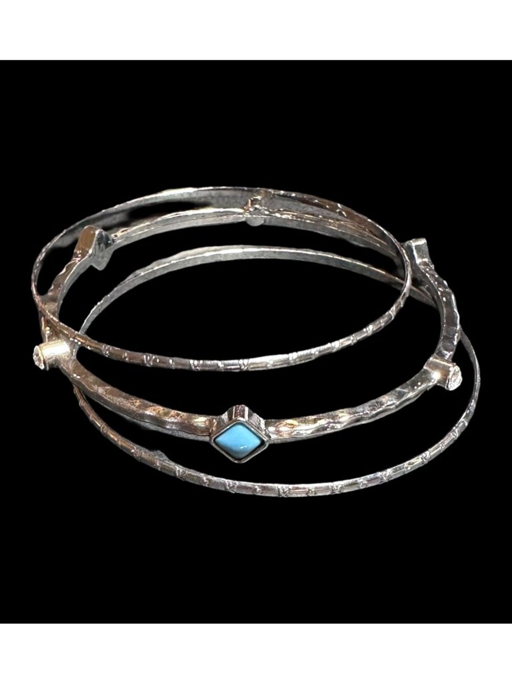 Bangle Bracelet Set Silver Tone Blue Detail Casual Womens Jewelry Gift NWOT